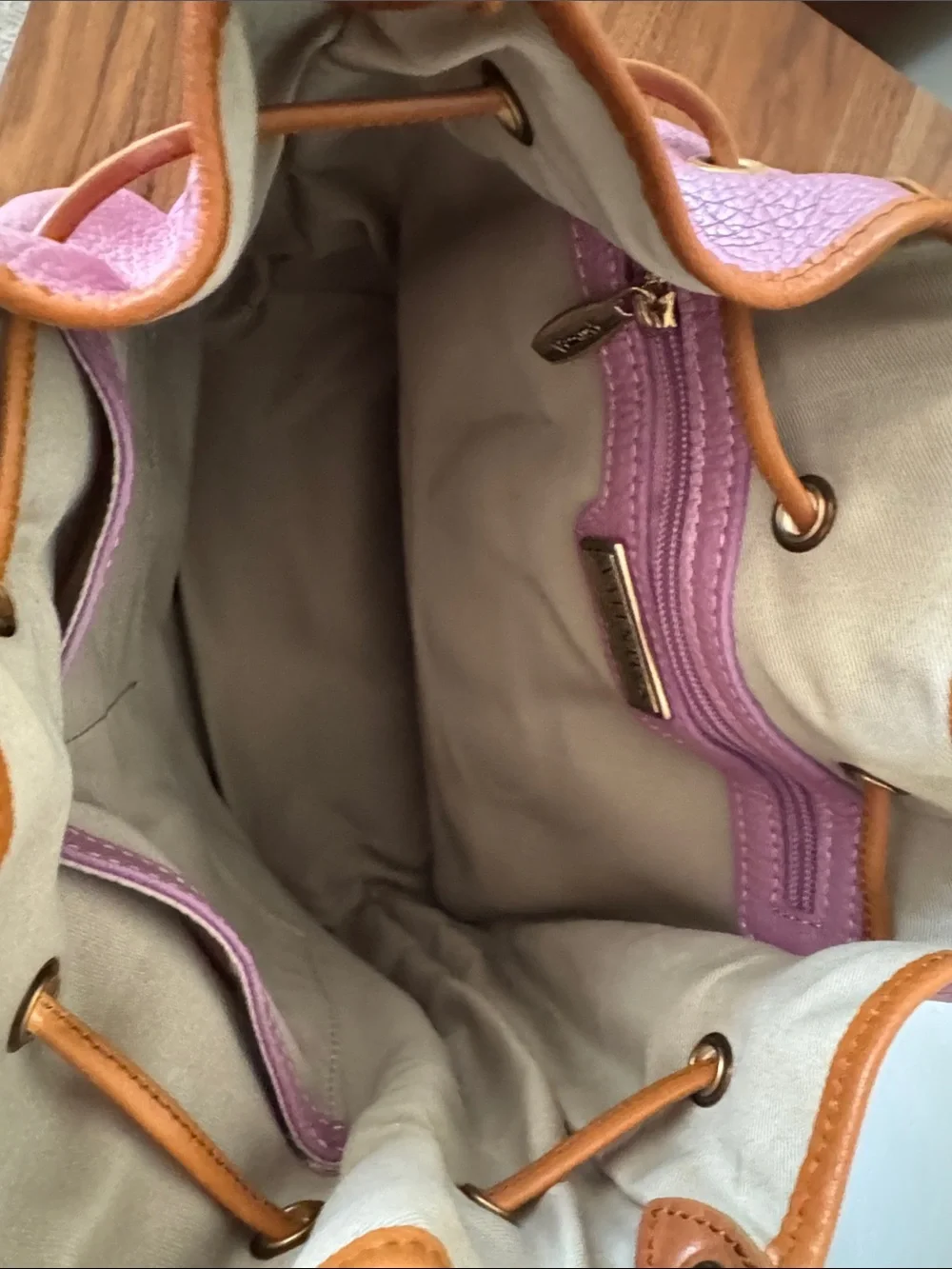 Valentina Pink and Tan Leather Drawstring Shoulder Bag